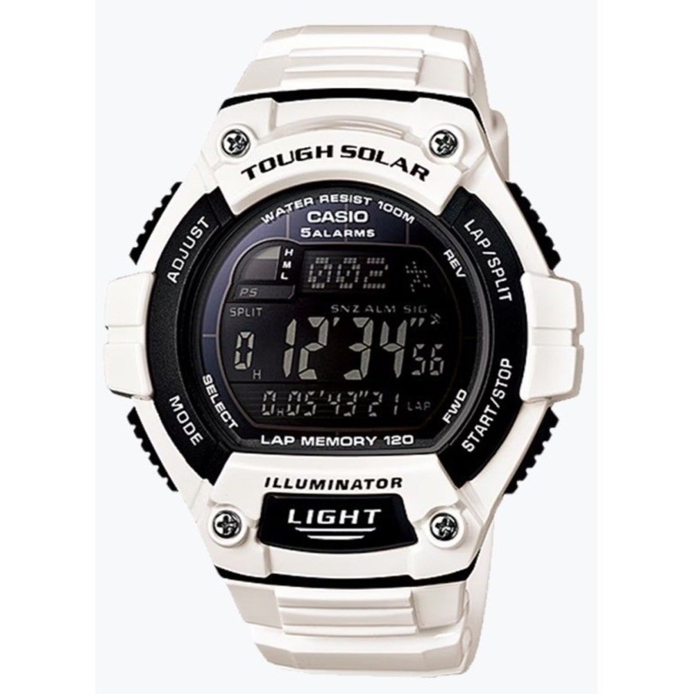Casio Unisex Solar Multi-Function 120-Lap Runner Watch, White Glossy Resin Strap